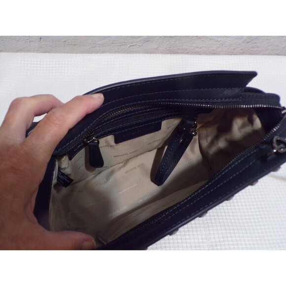 Michael Kors Navy Blue Black Studs Handbag Crossbody Adj Strap - Picture 5 of 9